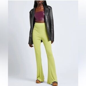 Aerie Ribbed Knit Flare Leg Pants Flared Pants Bell Neon Lime Yellow Medium